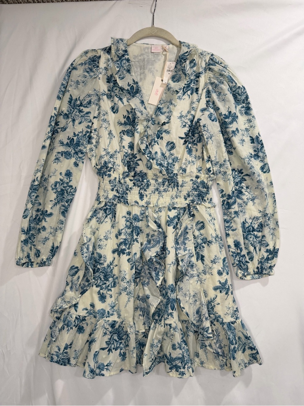 Loveshackfancy x GAP Cream Dress with Blue Floral Print
